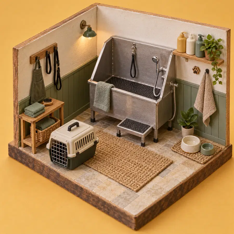 Illustration of pet care businesses equipment and workspace