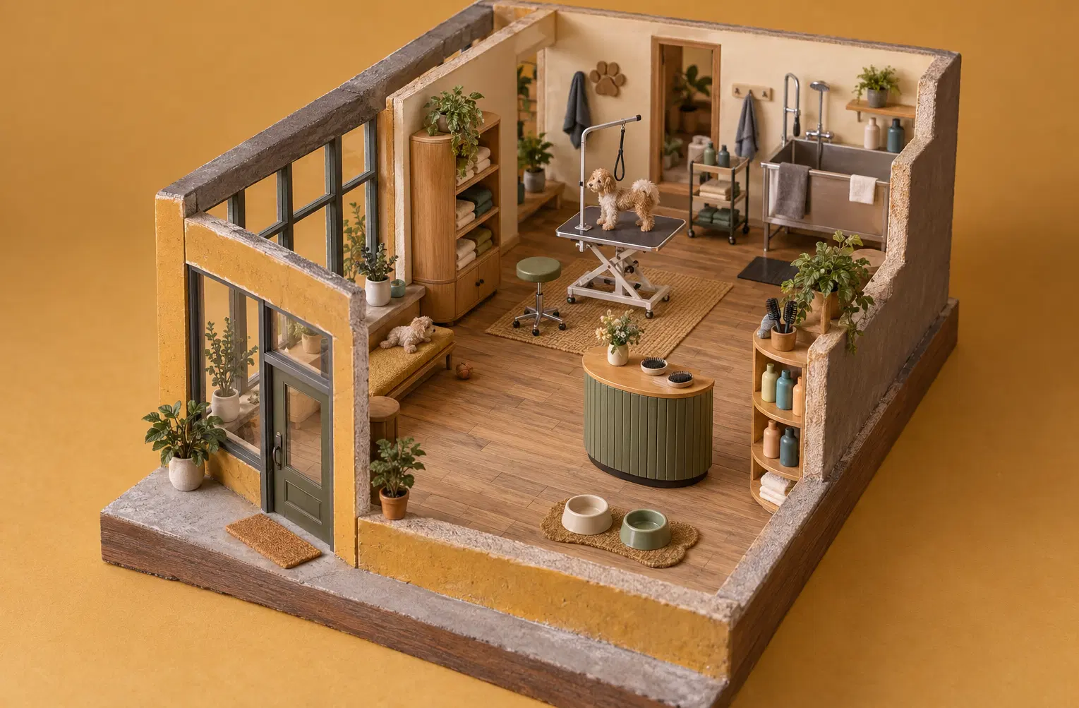 Illustration of pet care businesses and their working space